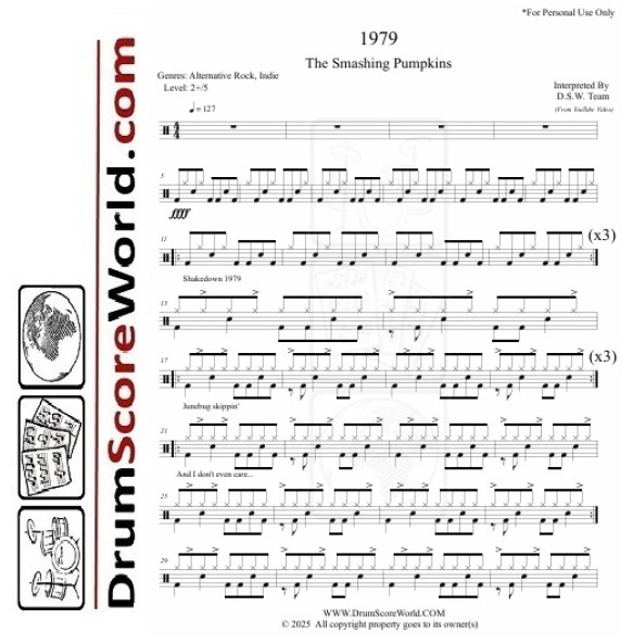 The Smashing Pumpkins - 1979 - Drum Sheet Music